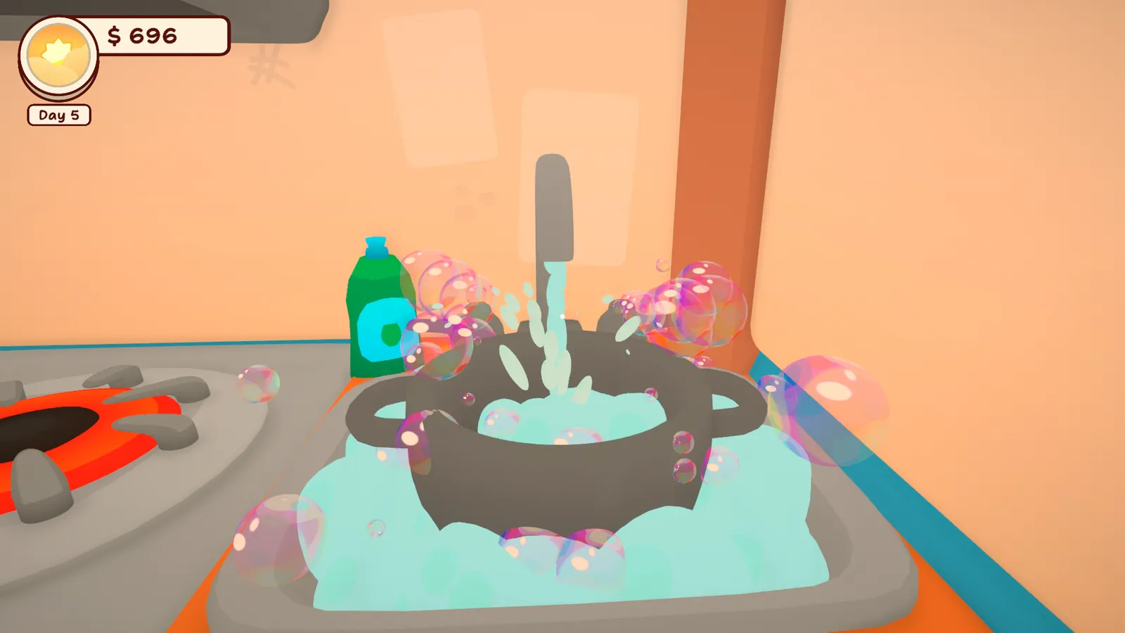 Washing a pot full of bubbles