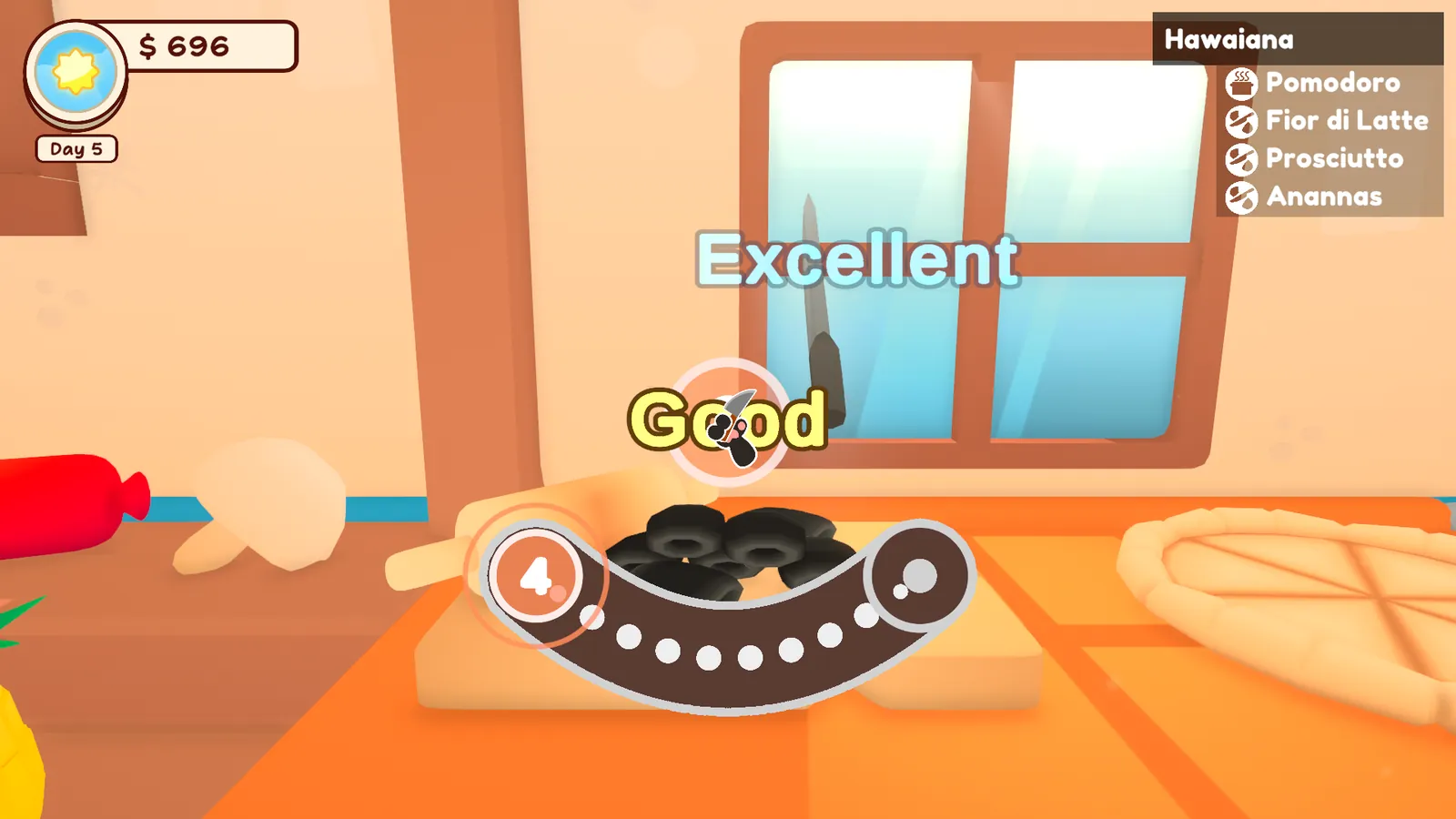 Slicing ingredients with an Excellent rating